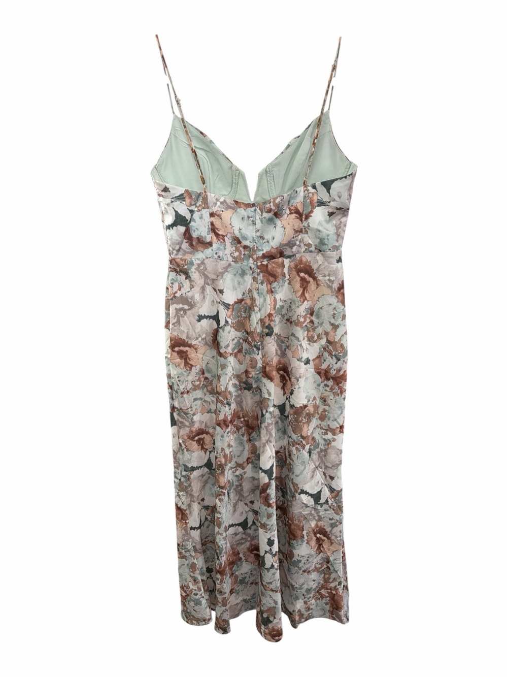 Selfie Leslie Sage Green Floral Satin Lake Como Midi Dress Medium 6 - Picture 5 of 7